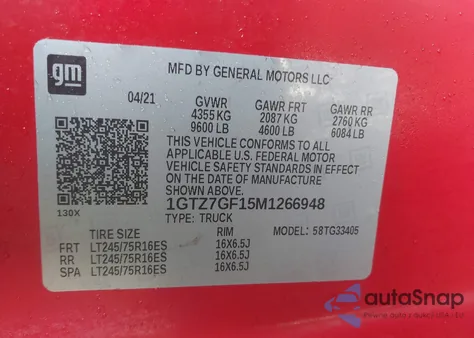 2021 GMC Savana Cargo Rwd 3500 Regular Wheelbase Work Van z USA, uszkodzony, nr VIN 1GTZ7GF15M1266948